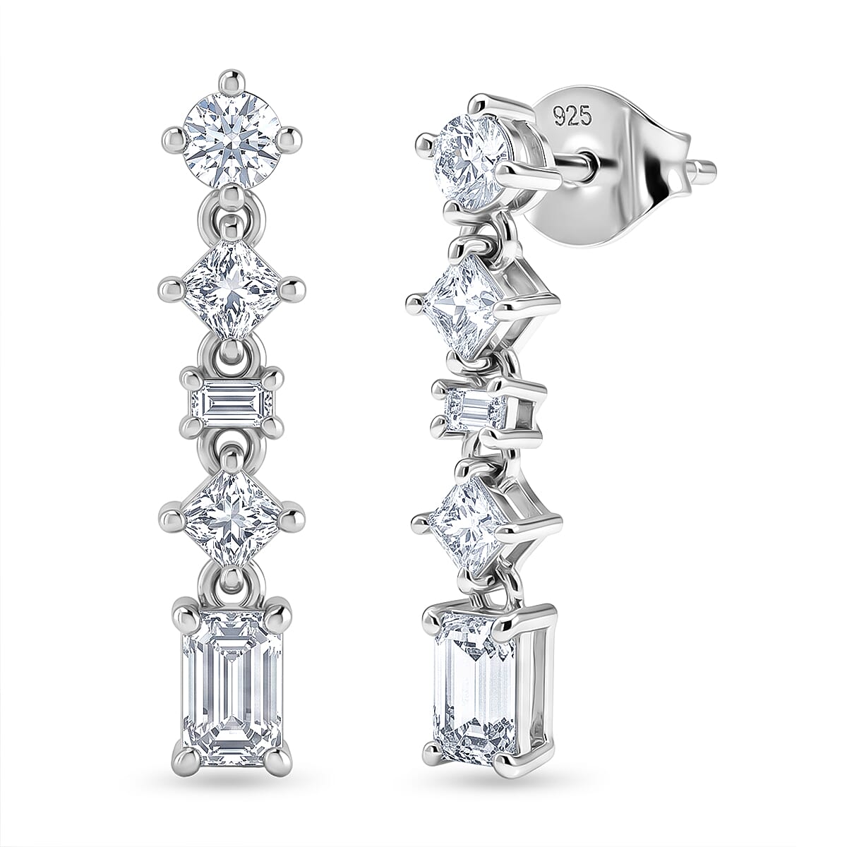 D'Joy - Moissanite Dangling Earring with Push Back in Rhodium Overlay Sterling Silver 1.13 Ct. 8561836 0