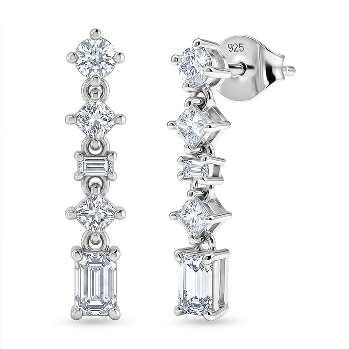 D'Joy - Moissanite Dangling Earring with Push Back in Rhodium Overlay Sterling Silver 1.13 Ct. 8561836 1