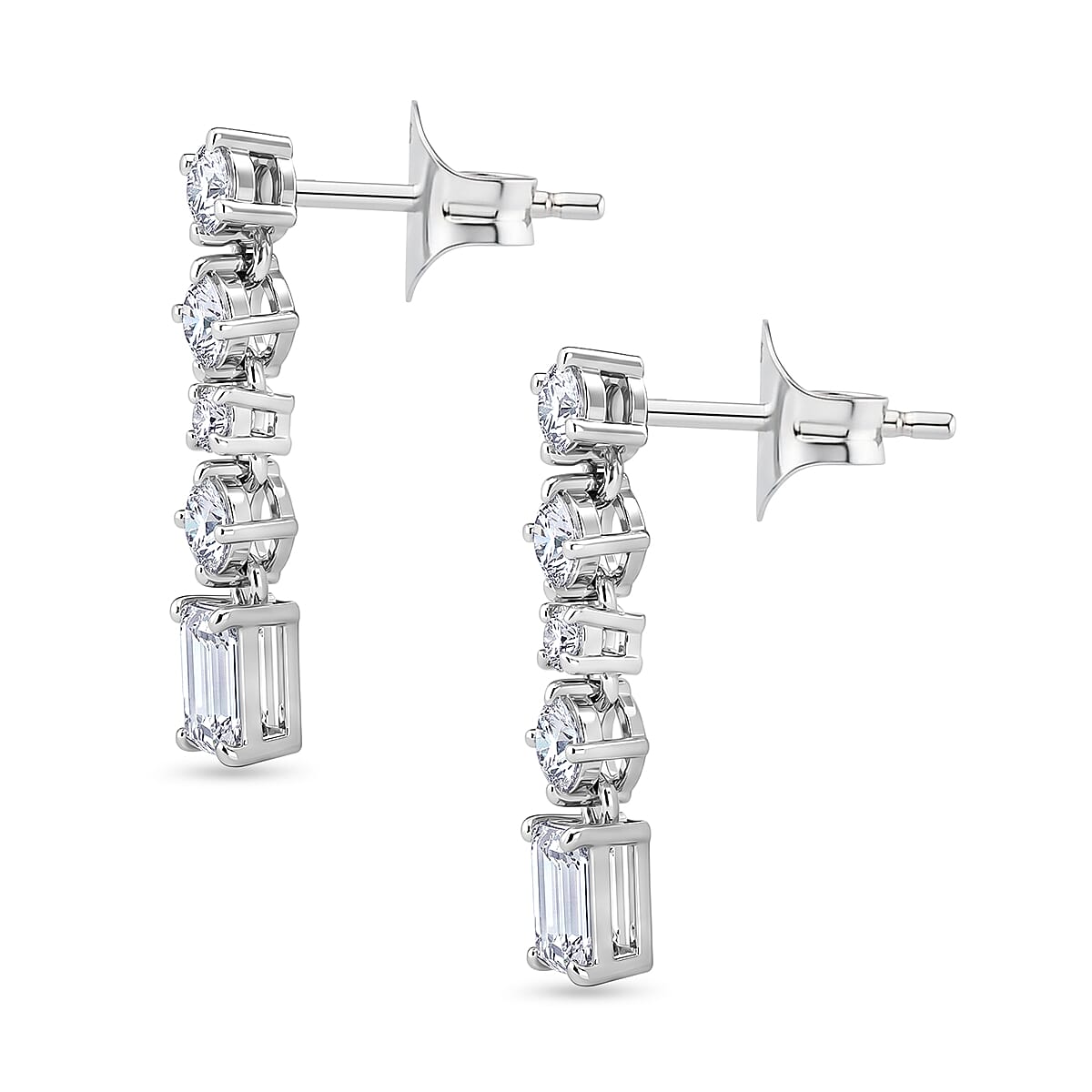 D'Joy - Moissanite Dangling Earring with Push Back in Rhodium Overlay Sterling Silver 1.13 Ct. 8561836 4