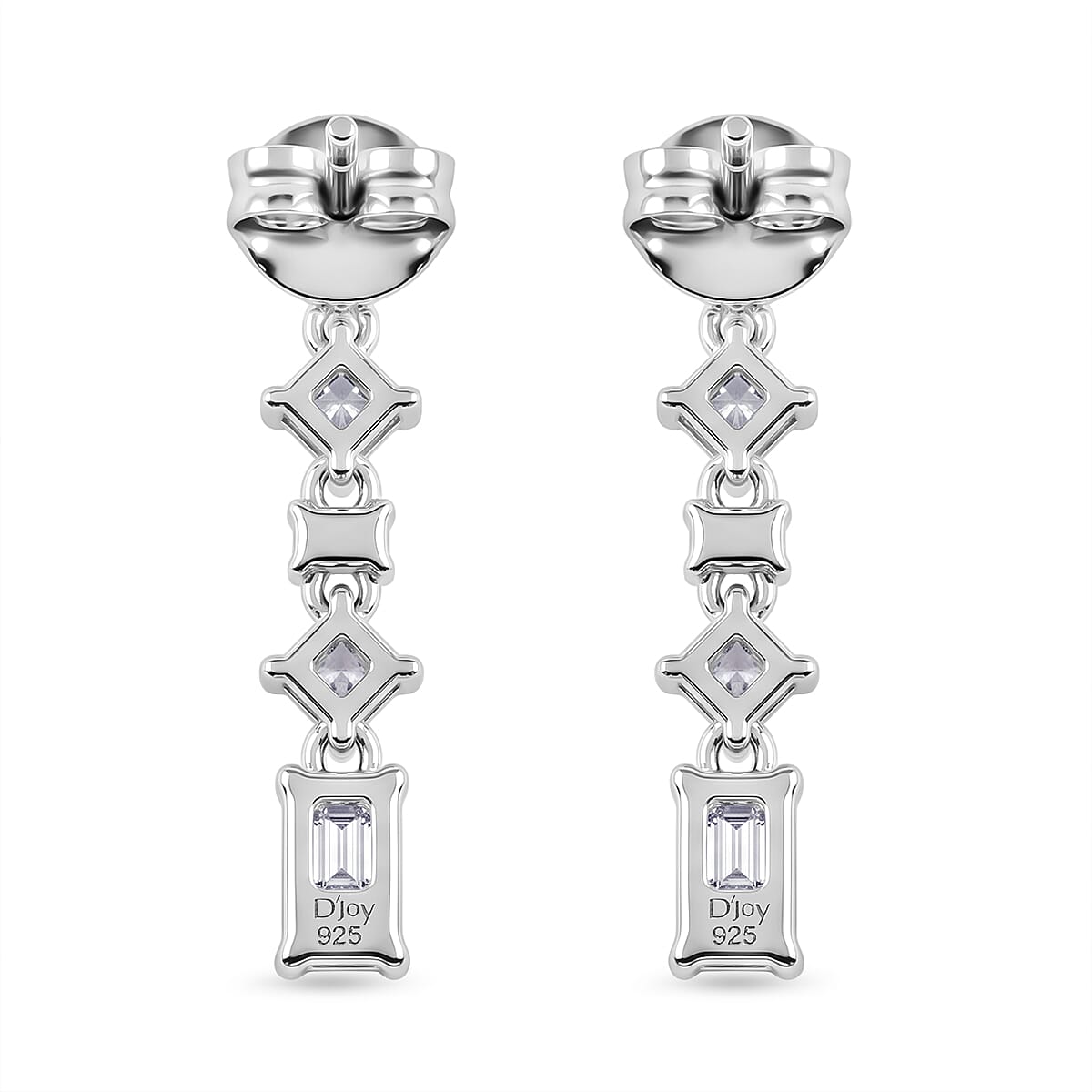 D'Joy - Moissanite Dangling Earring with Push Back in Rhodium Overlay Sterling Silver 1.13 Ct. 8561836 5