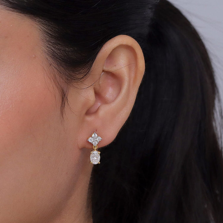 D'Joy - Moissanite Dangling Earring with Push Back in Yellow Gold Plated Sterling Silver 2.14 Ct. 8556052 2