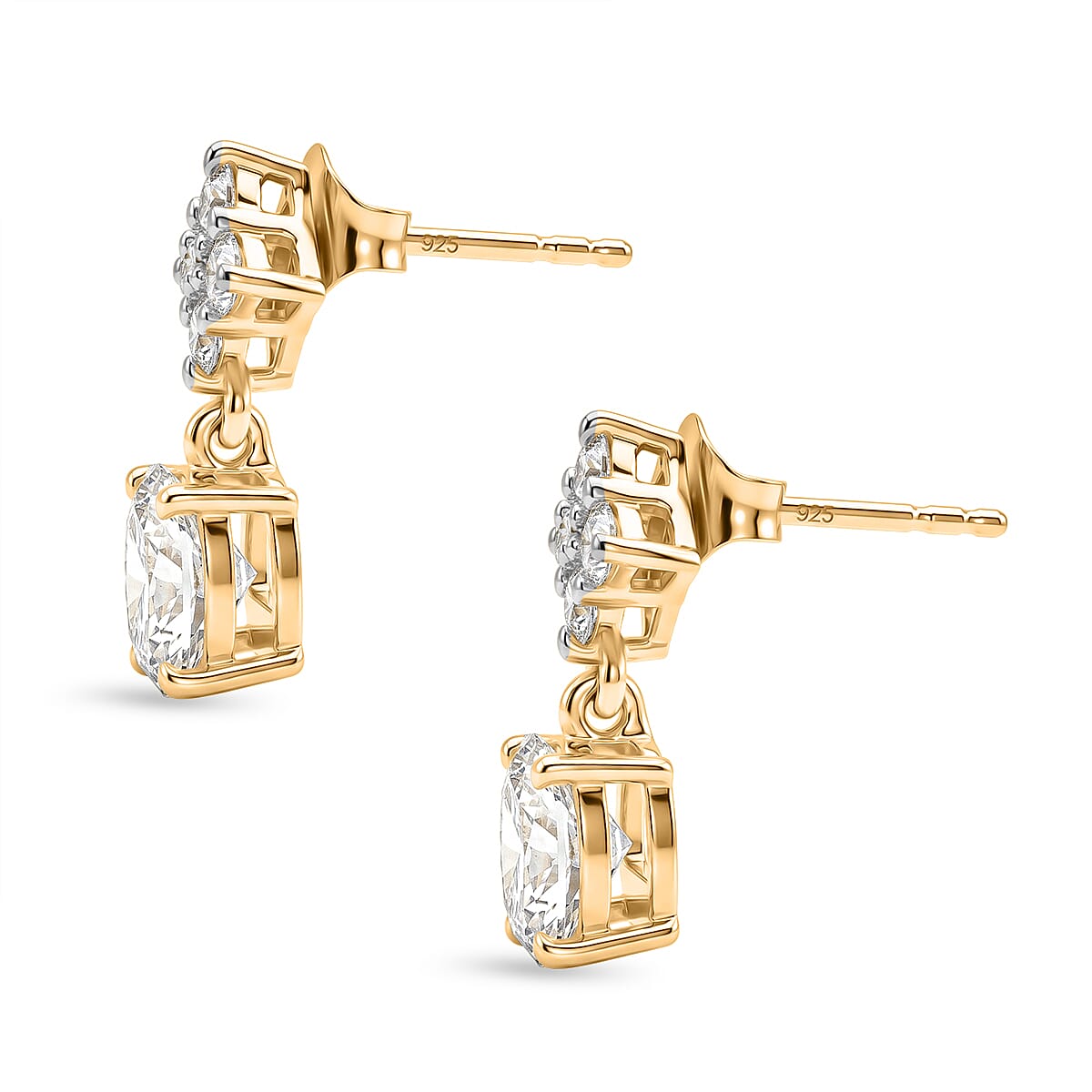 D'Joy - Moissanite Dangling Earring with Push Back in Yellow Gold Plated Sterling Silver 2.14 Ct. V32518663 4