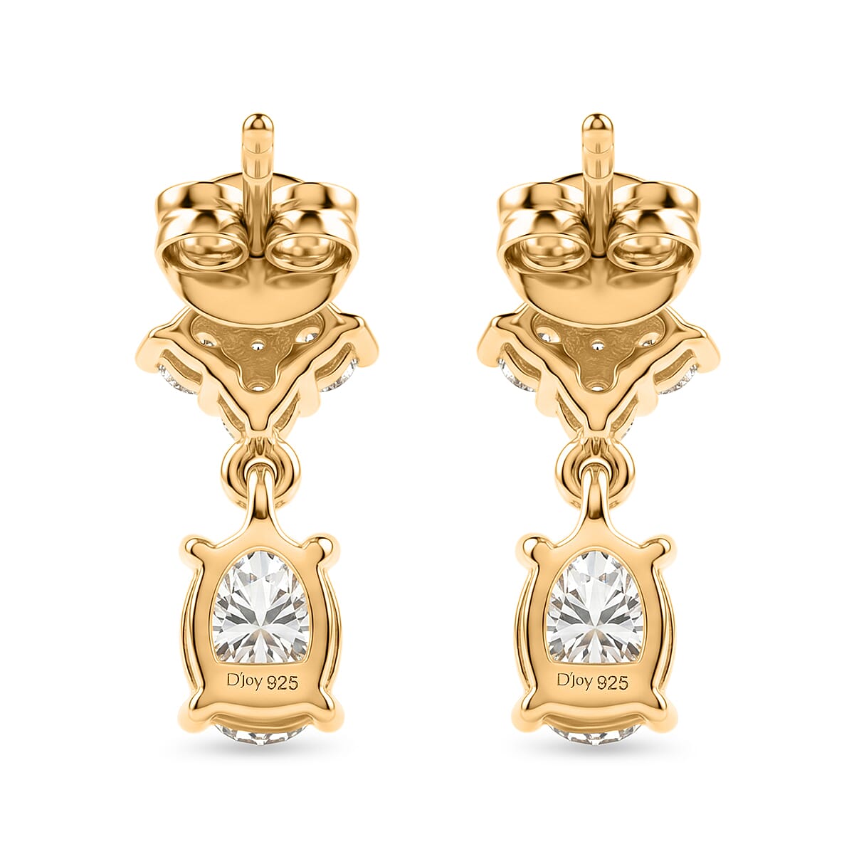 D'Joy - Moissanite Dangling Earring with Push Back in Yellow Gold Plated Sterling Silver 2.14 Ct. V32518663 5