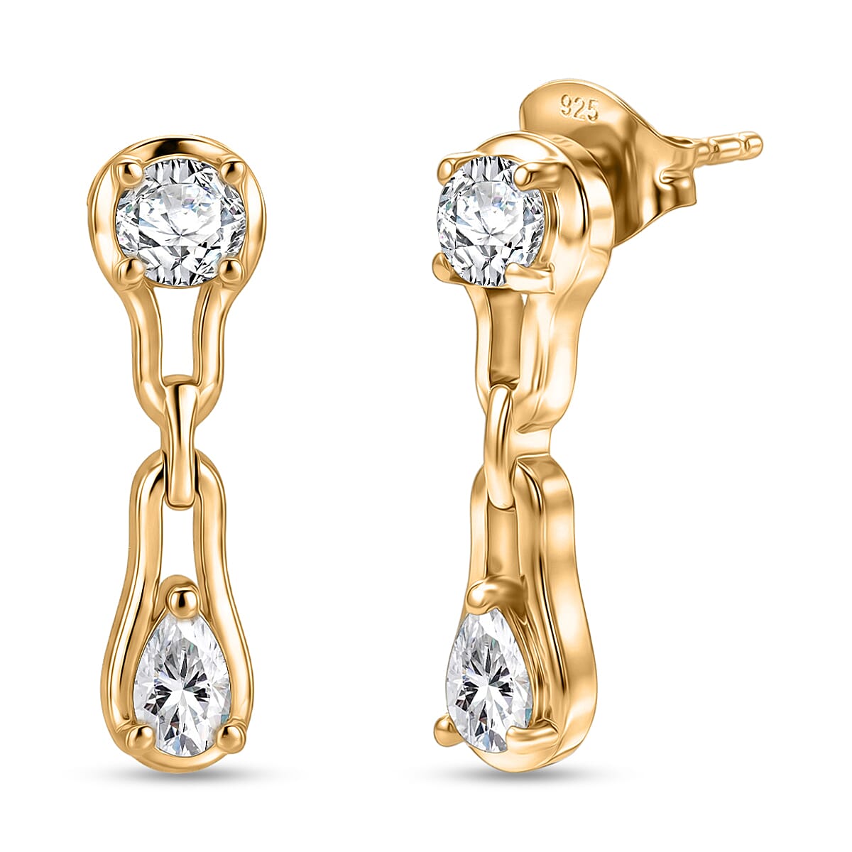 D'Joy - Moissanite Dangling Earring with Push Back in Yellow Gold Plated Sterling Silver 8557139 0