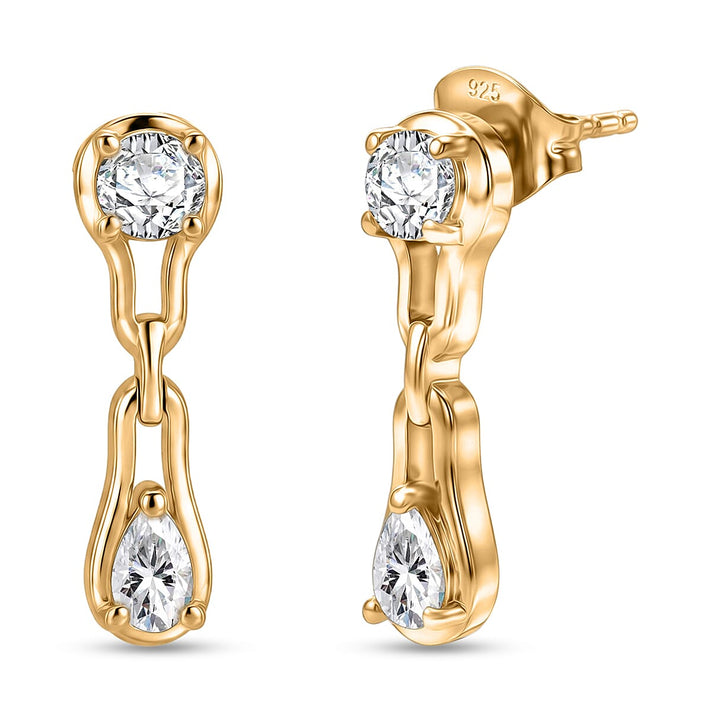 D'Joy - Moissanite Dangling Earring with Push Back in Yellow Gold Plated Sterling Silver 8557139 1