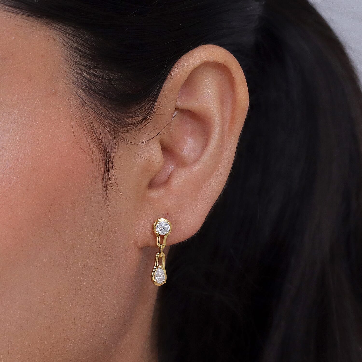 D'Joy - Moissanite Dangling Earring with Push Back in Yellow Gold Plated Sterling Silver 8557139 2