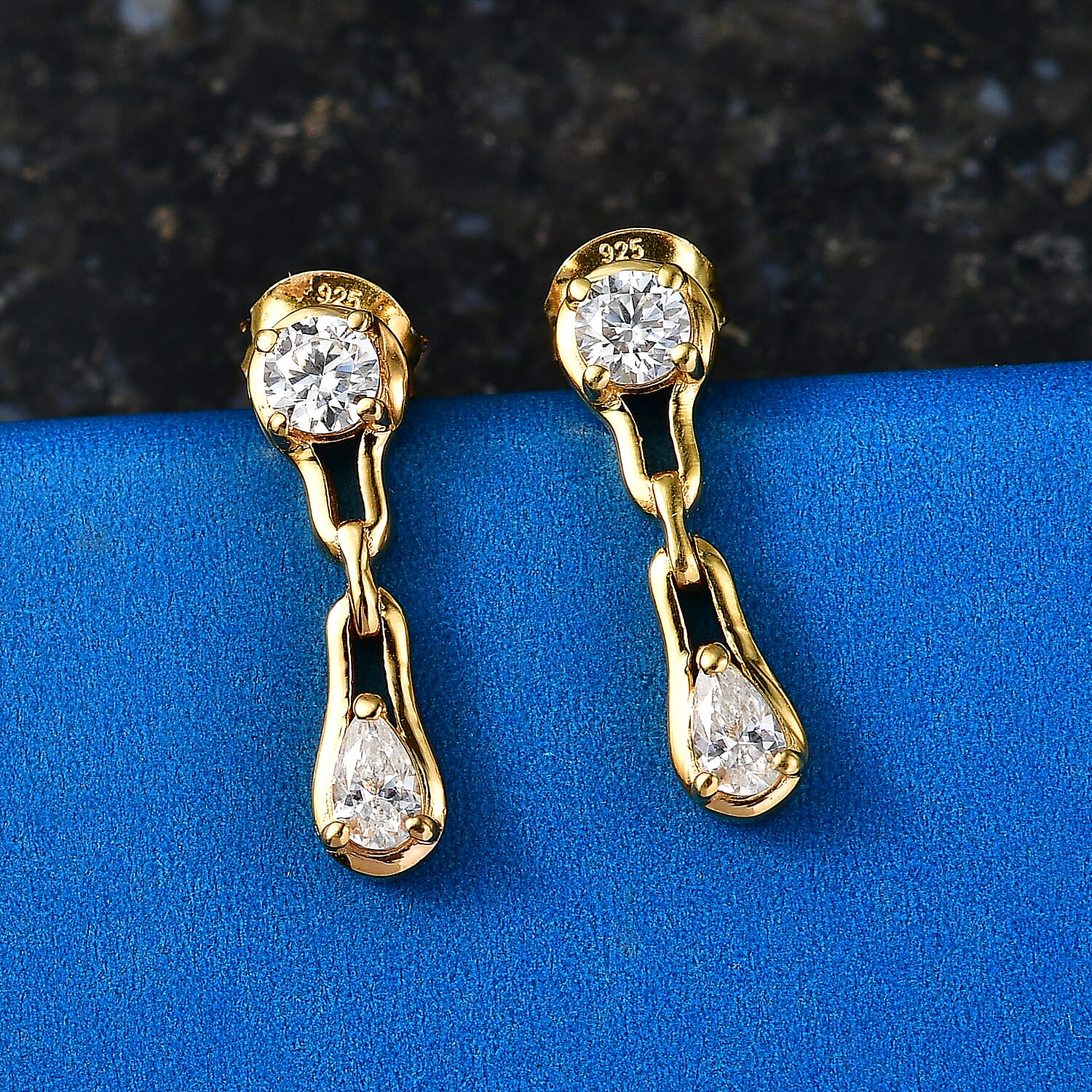 D'Joy - Moissanite Dangling Earring with Push Back in Yellow Gold Plated Sterling Silver 8557139 3
