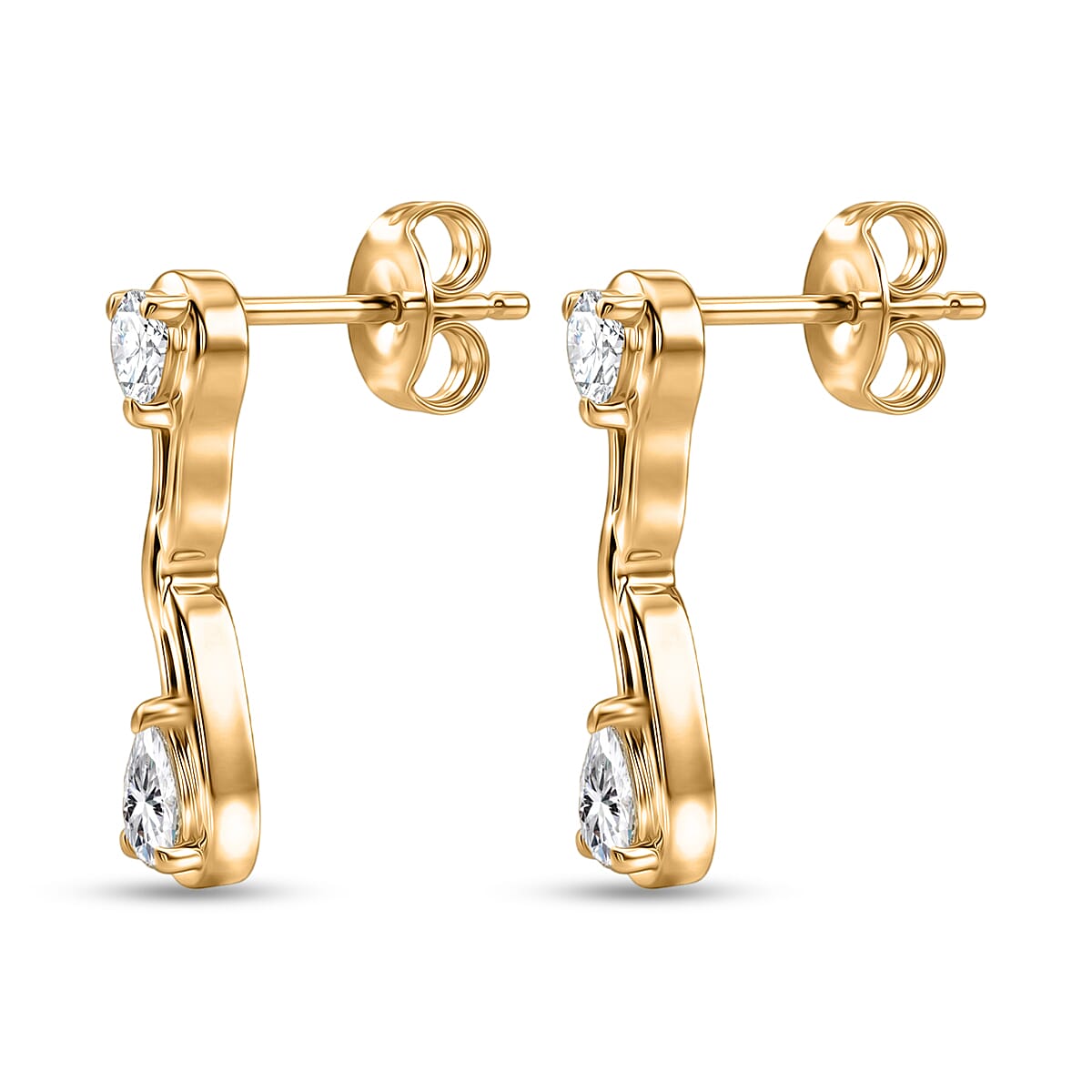 D'Joy - Moissanite Dangling Earring with Push Back in Yellow Gold Plated Sterling Silver 8557139 4