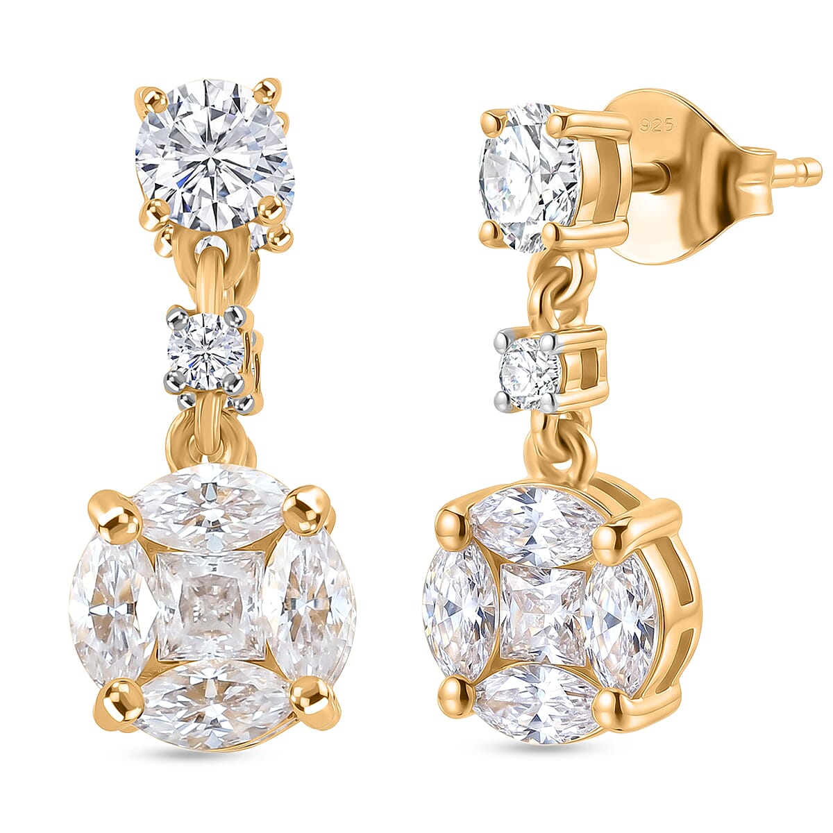 D'Joy - Moissanite Dangling Earring with Push Back in Yellow Gold Plated Sterling Silver 1.90 Ct. V32514175 0