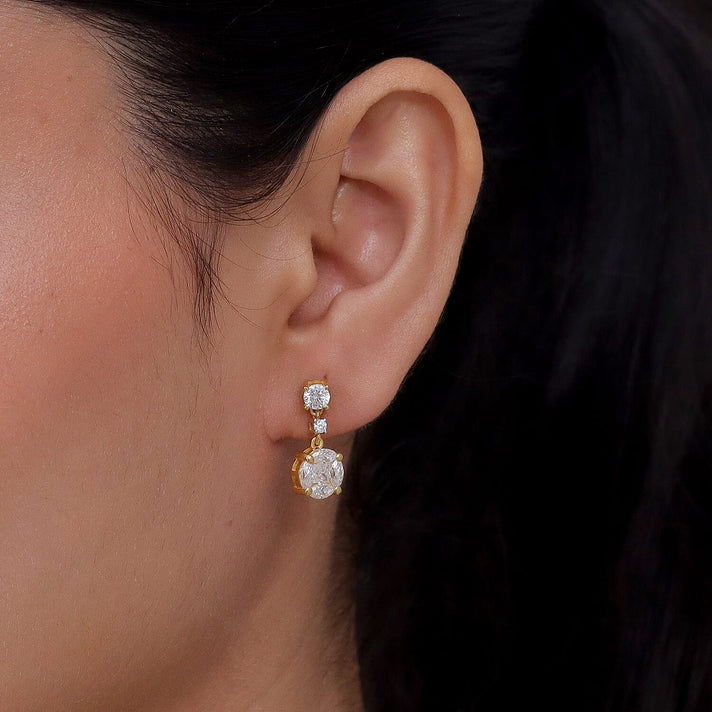 D'Joy - Moissanite Dangling Earring with Push Back in Yellow Gold Plated Sterling Silver 1.90 Ct. 8562404 2