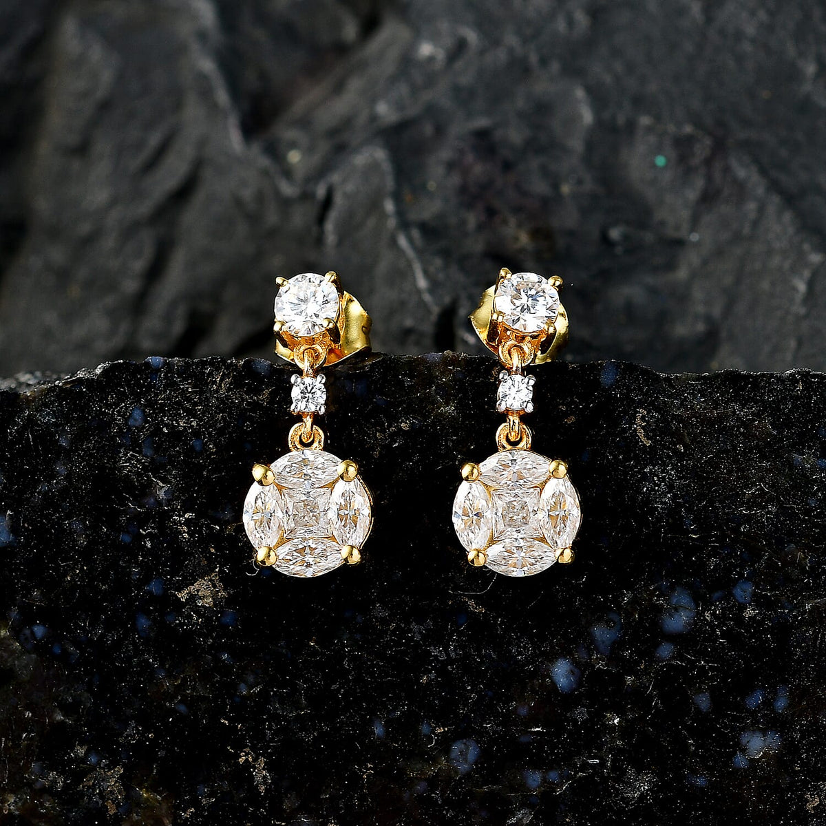 D'Joy - Moissanite Dangling Earring with Push Back in Yellow Gold Plated Sterling Silver 1.90 Ct. V32514175 3