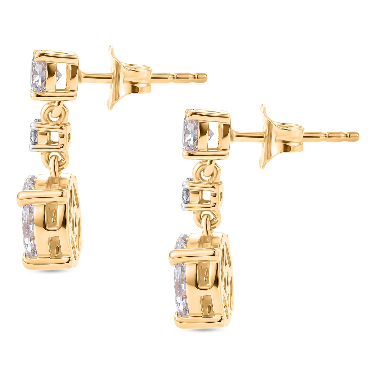 D'Joy - Moissanite Dangling Earring with Push Back in Yellow Gold Plated Sterling Silver 1.90 Ct. V32514175 4
