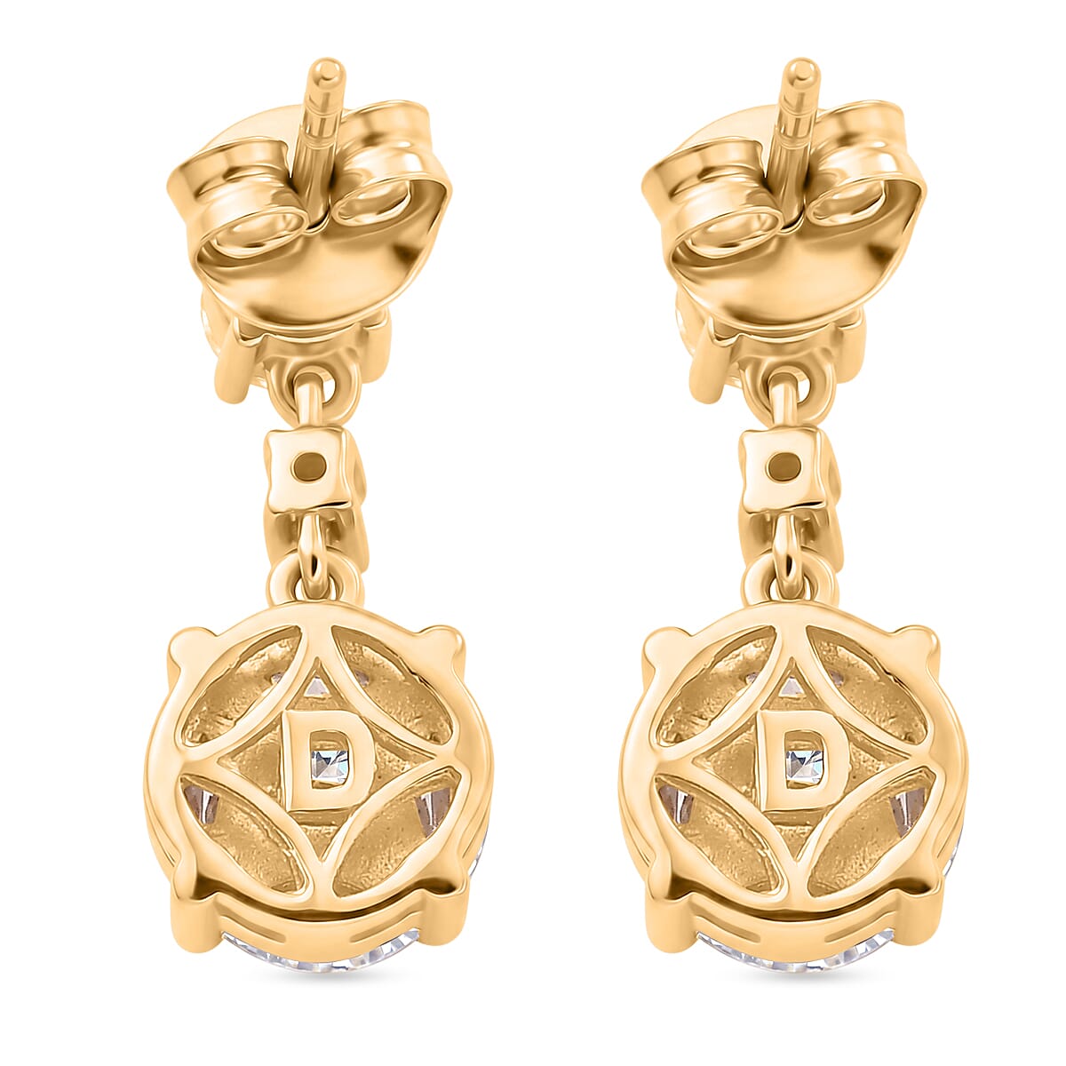 D'Joy - Moissanite Dangling Earring with Push Back in Yellow Gold Plated Sterling Silver 1.90 Ct. V32514175 5