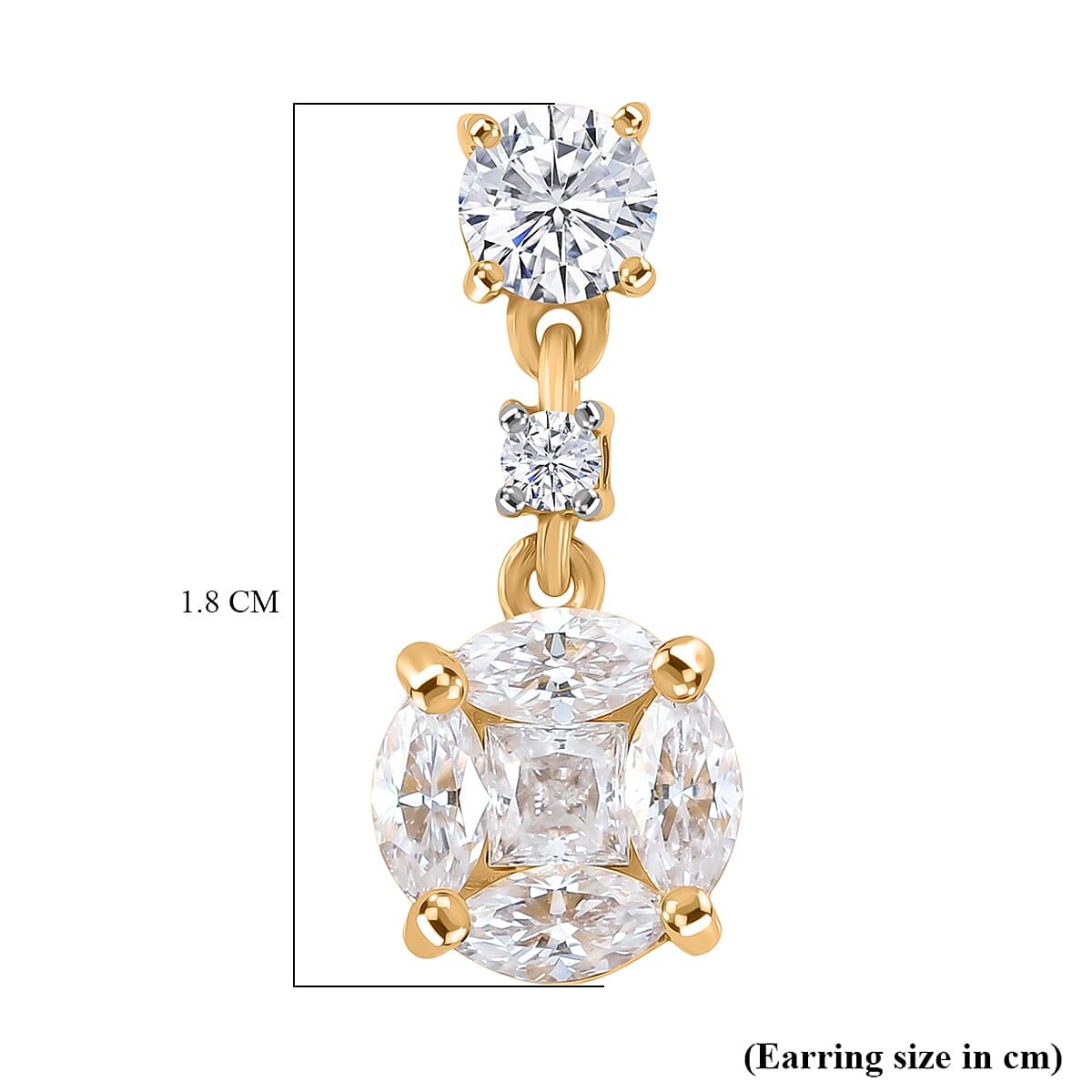 D'Joy - Moissanite Dangling Earring with Push Back in Yellow Gold Plated Sterling Silver 1.90 Ct. V32514175 6