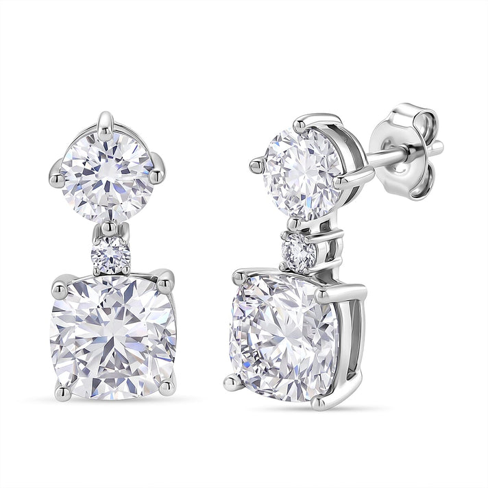 D'Joy - Moissanite Dangling Push Back Earring in Rhodium Overlay Sterling Silver 6.68 Ct. 8561292 1