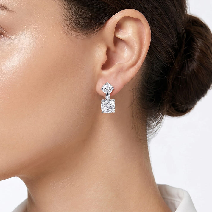 D'Joy - Moissanite Dangling Push Back Earring in Rhodium Overlay Sterling Silver 6.68 Ct. 8561292 2