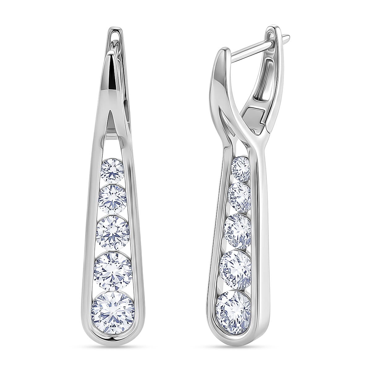 D'Joy - Moissanite Drop Earring with Clasp in Rhodium Overlay Sterling Silver 1.83 Ct. 8560097 0