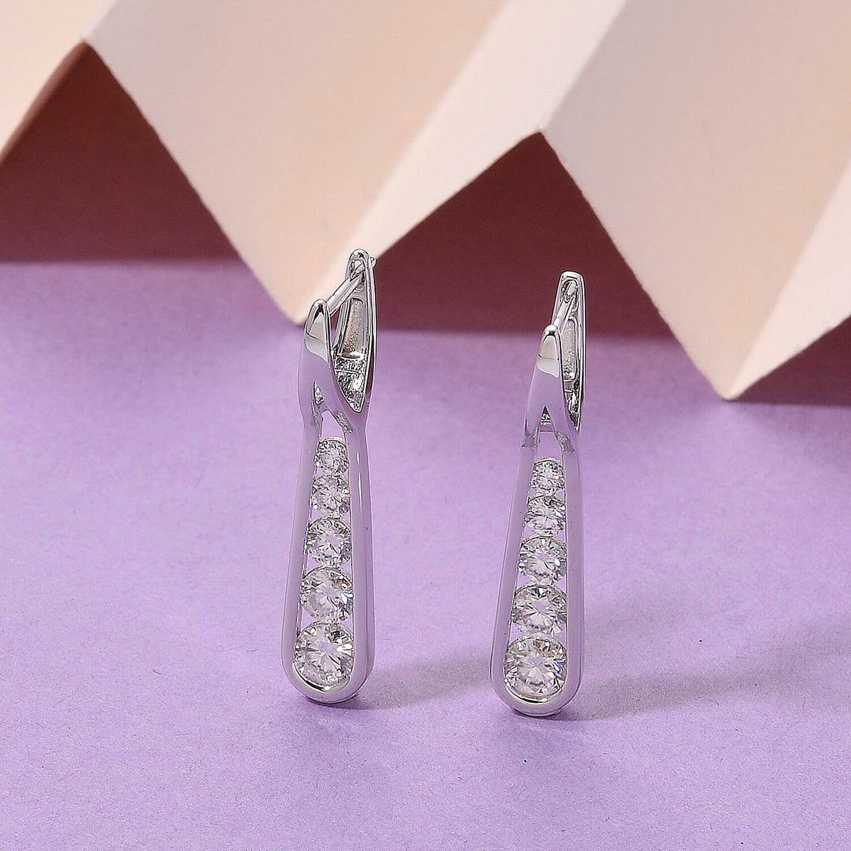 D'Joy - Moissanite Drop Earring with Clasp in Rhodium Overlay Sterling Silver 1.83 Ct. 8560097 3