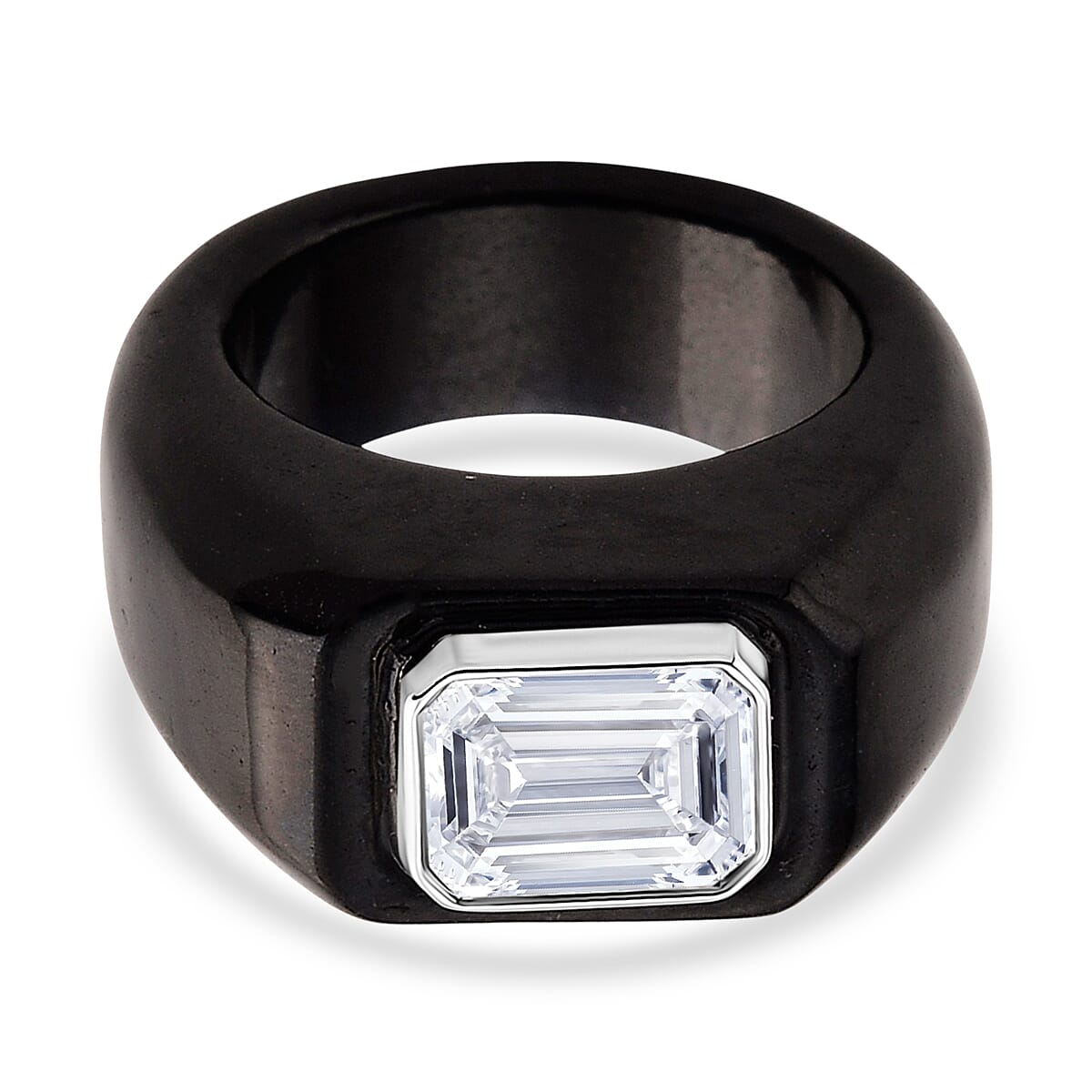 D'Joy - Moissanite &amp; Black Jade Solitaire Band in Rhodium Overlay Sterling Silver 30.87 Ct. 8486765 0