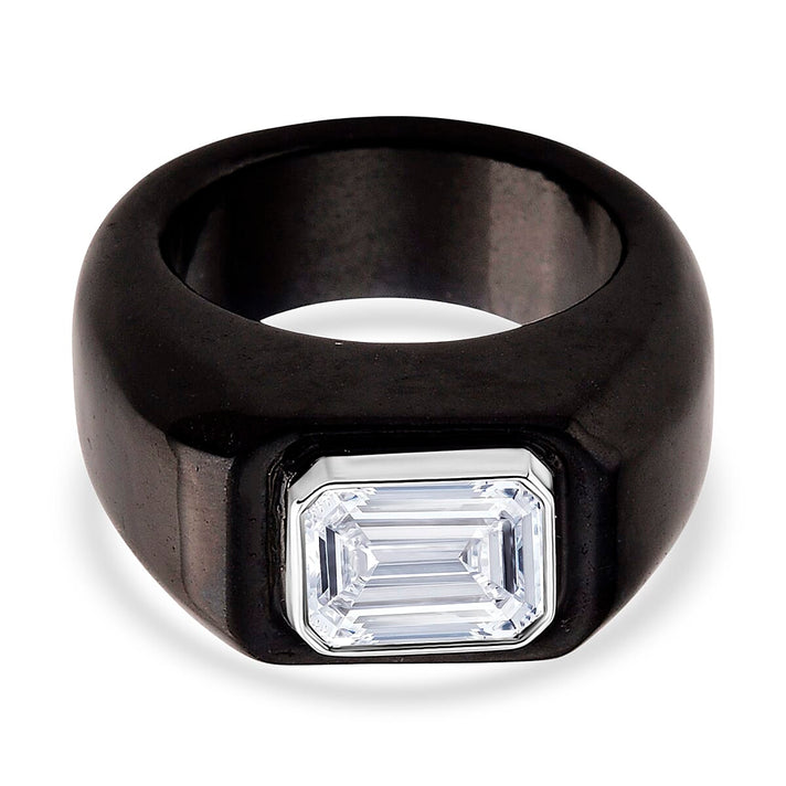 D'Joy - Moissanite &amp; Black Jade Solitaire Band in Rhodium Overlay Sterling Silver 30.87 Ct. 8486765 1