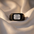 D'Joy - Moissanite & Dyed Black Jade Solitaire Band in Rhodium Overlay Sterling Silver 30.87 Ct.