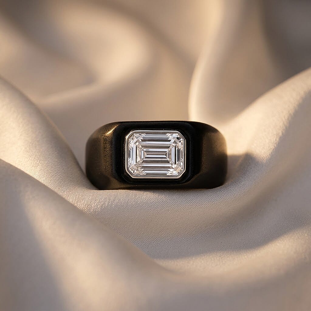D'Joy - Moissanite &amp; Black Jade Solitaire Band in Rhodium Overlay Sterling Silver 30.87 Ct. 8486765 5