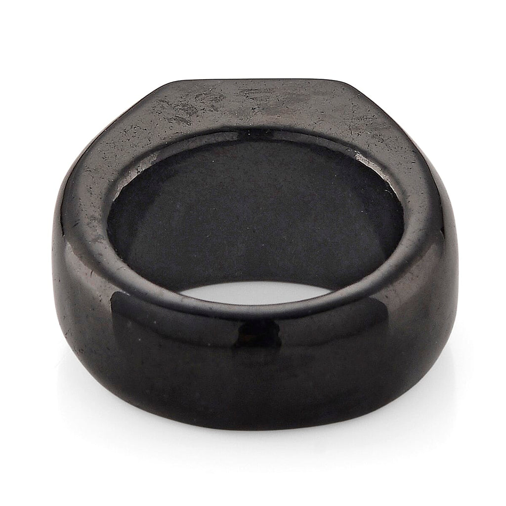 D'Joy - Moissanite & Dyed Black Jade Solitaire Band in Rhodium Overlay Sterling Silver 30.87 Ct.