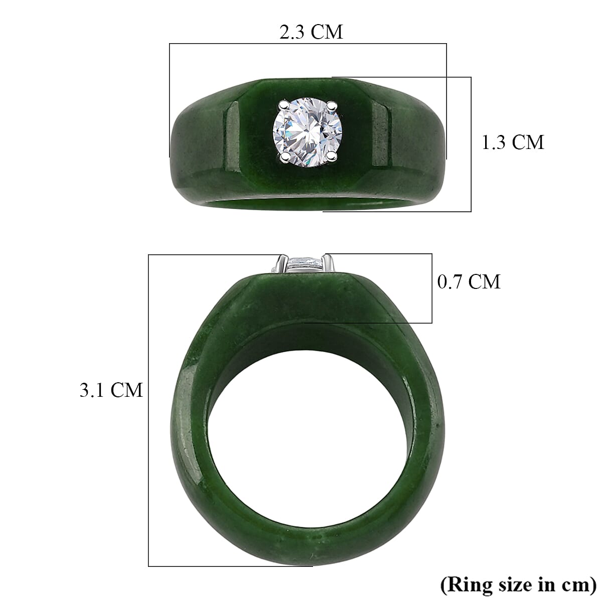 D'Joy - Moissanite &amp; Green Jade Solitaire Band Ring in Rhodium Overlay Sterling Silver 28.76 Ct. V32513317 6