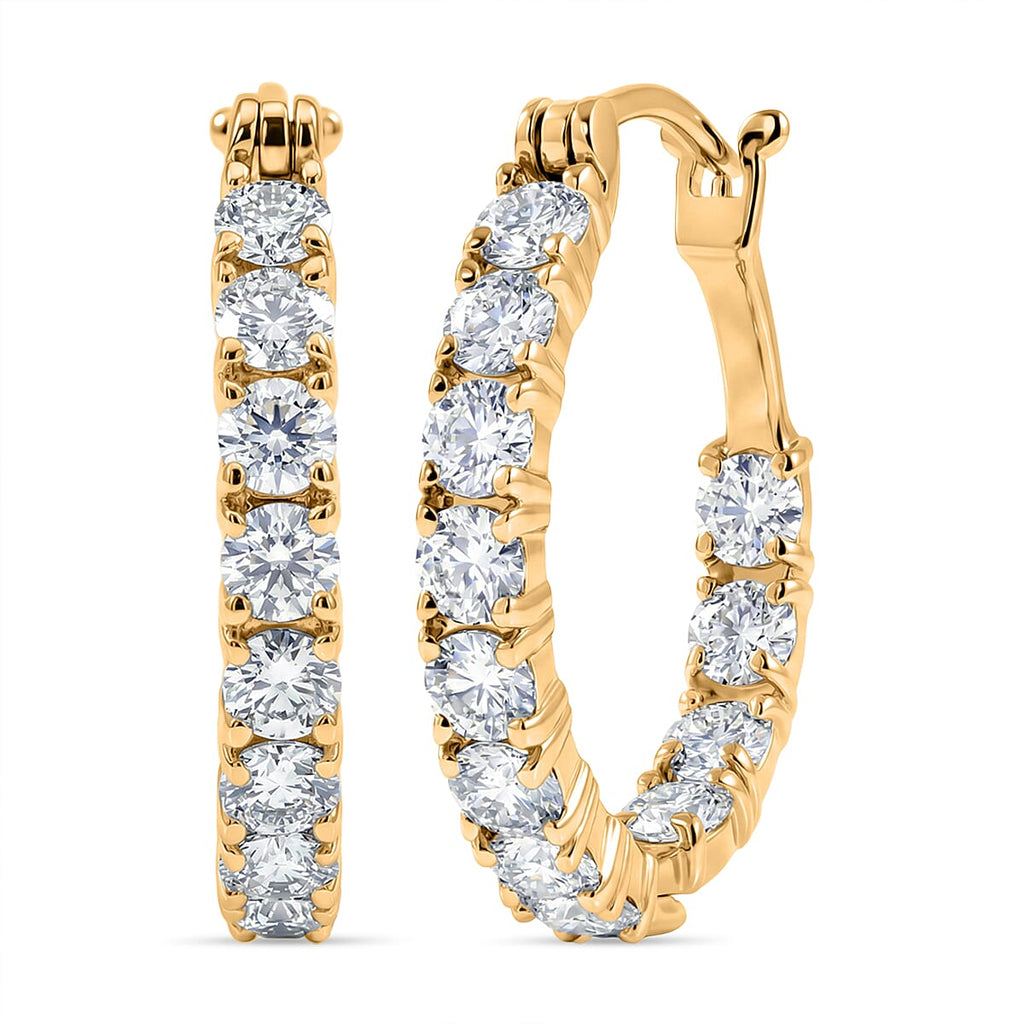 D'Joy Moissanite Hoop Earring with Clasp in Yellow Gold Plated Sterling Silver 2.42 Ct.