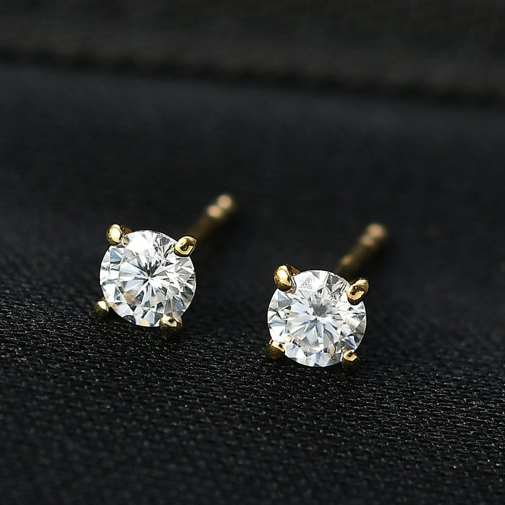 Moissanite Solitaire Stud earring in 18K Yellow Gold Sterling Silver 8352214 2