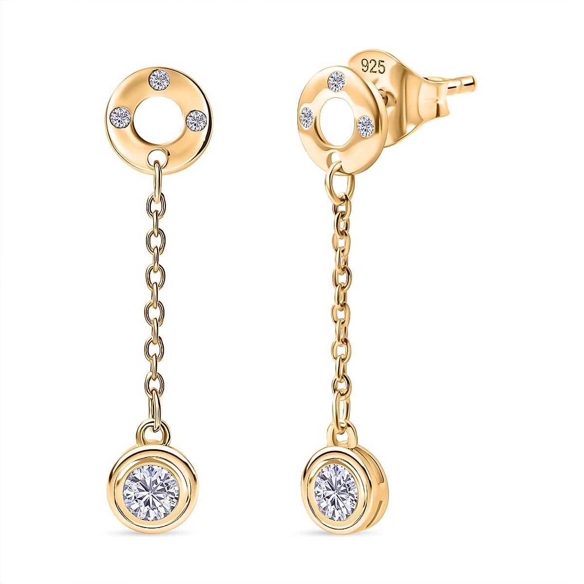 D'Joy Moissanite Dangling Earring in Yellow Gold Plated Sterling Silver 8250667 0