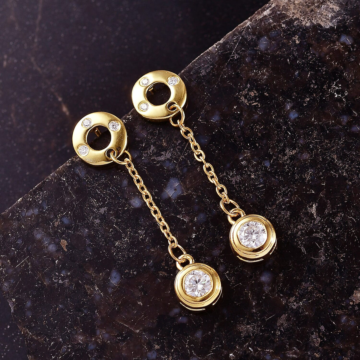 D'Joy Moissanite Dangling Earring in Yellow Gold Plated Sterling Silver 8250667 2