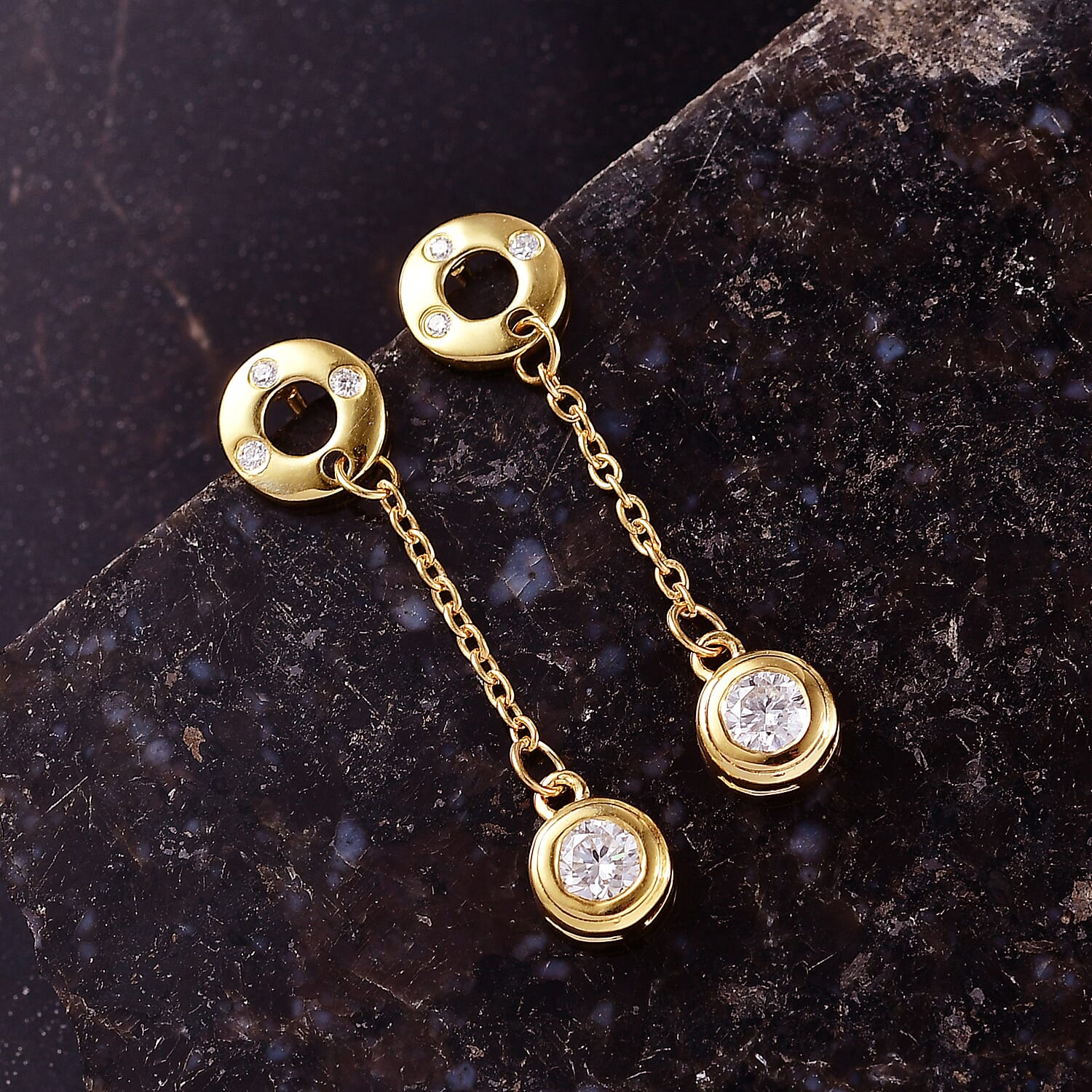 D'Joy Moissanite Dangling Earring in Yellow Gold Plated Sterling Silver 8250667 2