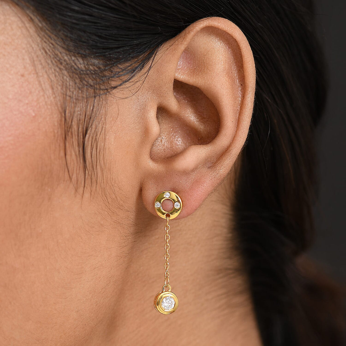 D'Joy Moissanite Dangling Earring in Yellow Gold Plated Sterling Silver 8250667 3