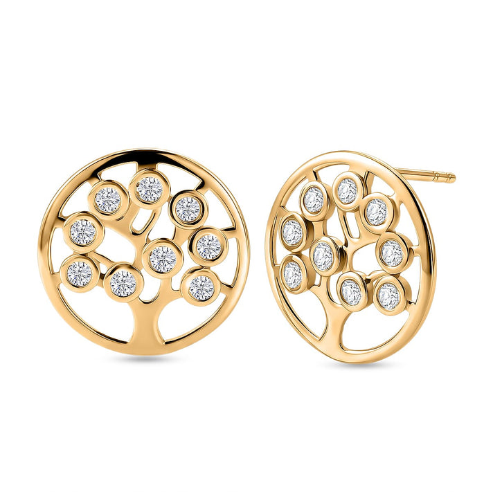 D'Joy - Moissanite Tree of Life Earring with Push Post in Yellow Gold Plated Sterling Silver 8557121 1