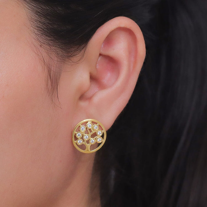 D'Joy - Moissanite Tree of Life Earring with Push Post in Yellow Gold Plated Sterling Silver 8557121 2