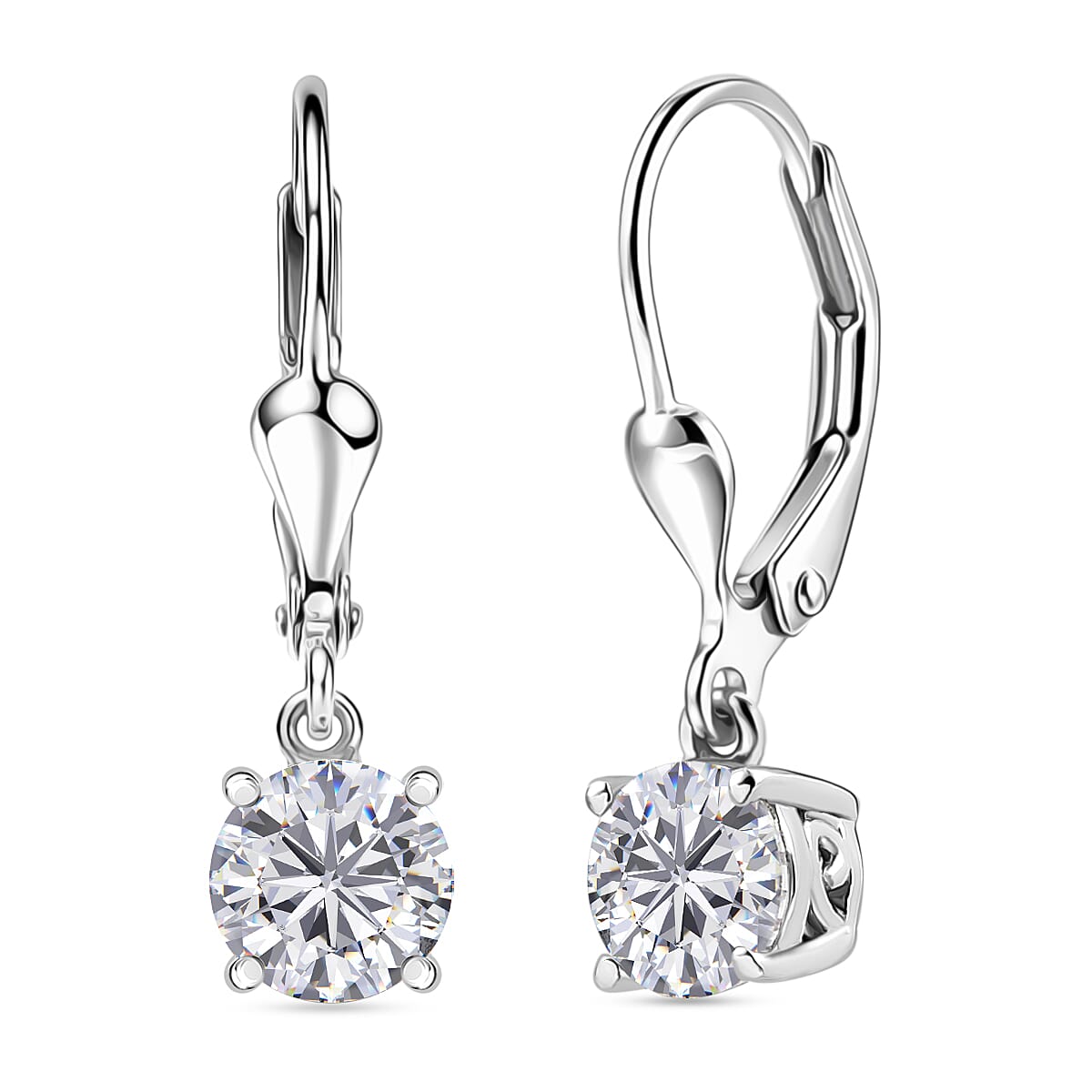 D'Joy Moissanite Solitaire Earring with Lever Back in Platinum Overlay Sterling Silver 1.53 Ct. 8428490 0