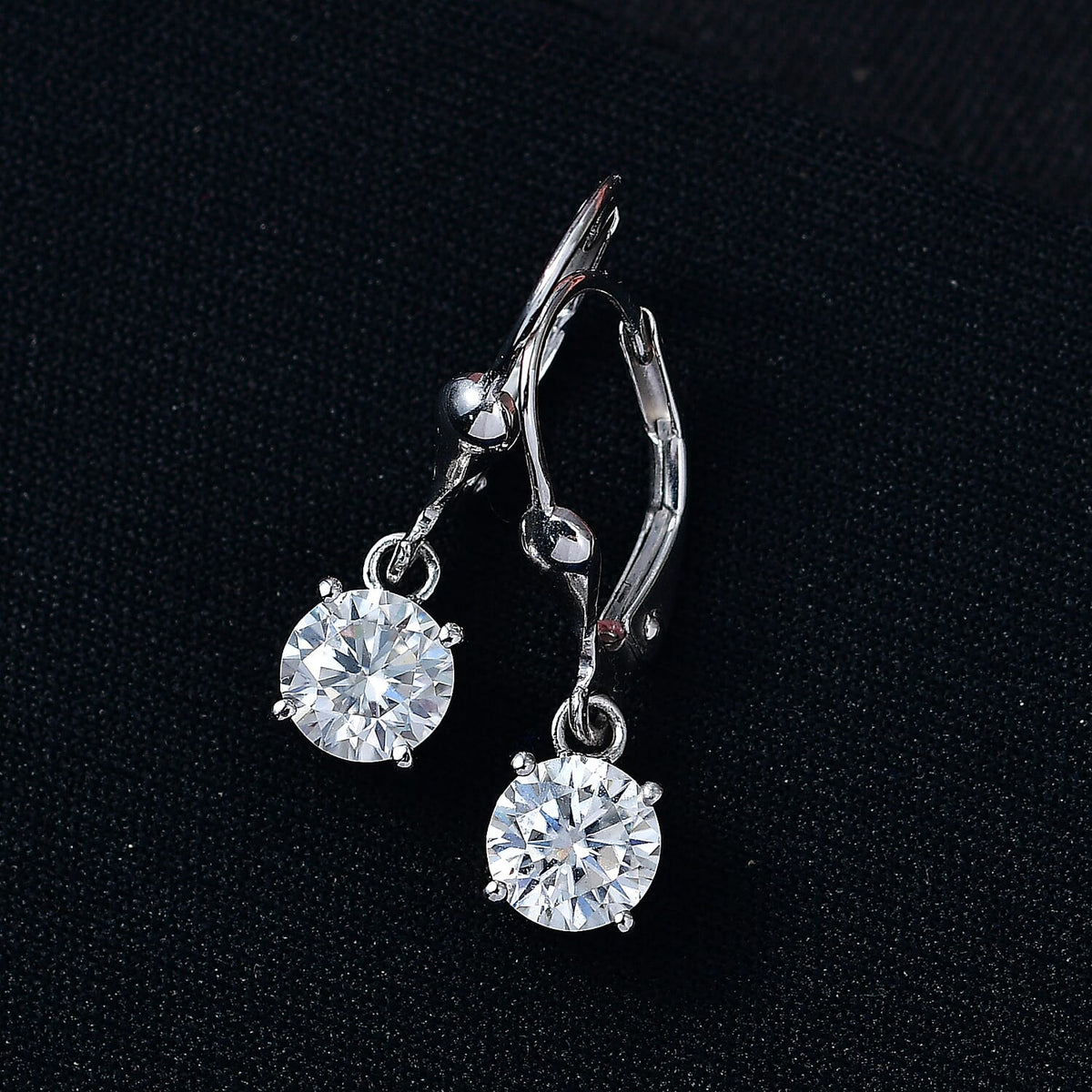 D'Joy Moissanite Solitaire Earring with Lever Back in Platinum Overlay Sterling Silver 1.53 Ct. 8428490 2