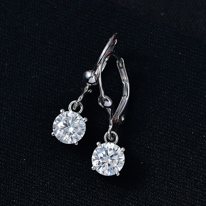 D'Joy Moissanite Solitaire Earring with Lever Back in Platinum Overlay Sterling Silver 1.53 Ct. 8428490 2