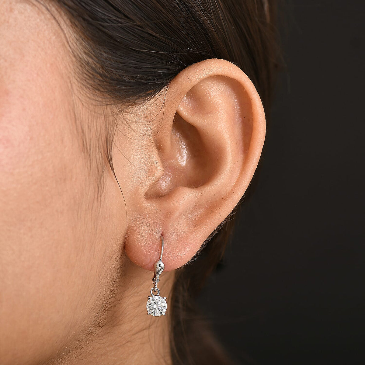 D'Joy Moissanite Solitaire Earring with Lever Back in Platinum Overlay Sterling Silver 1.53 Ct. 8428490 3