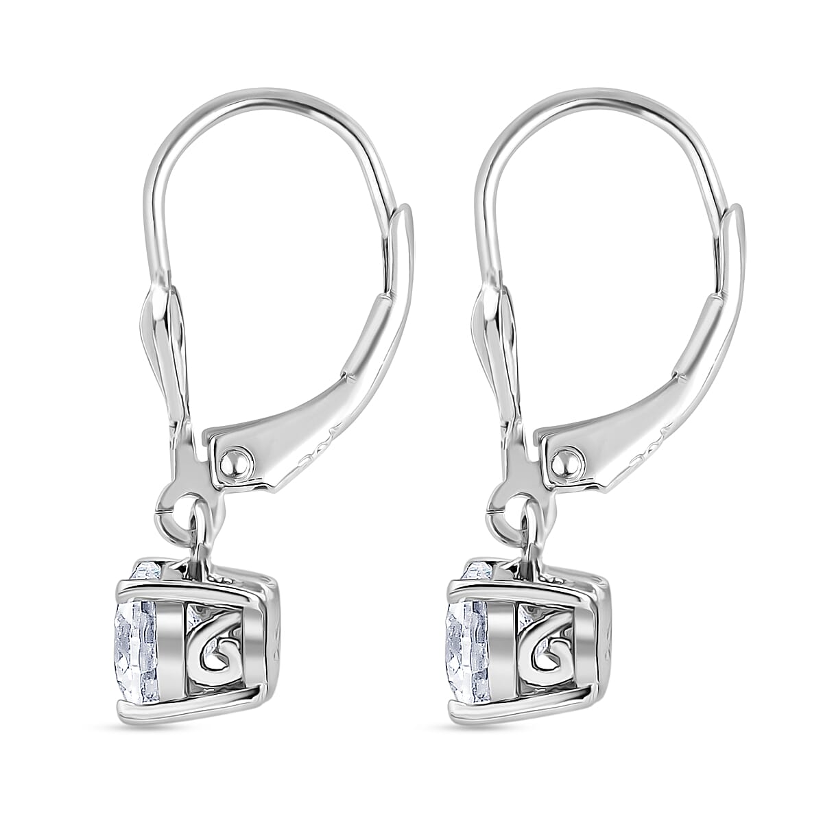 D'Joy Moissanite Solitaire Earring with Lever Back in Platinum Overlay Sterling Silver 1.53 Ct. 8428490 4