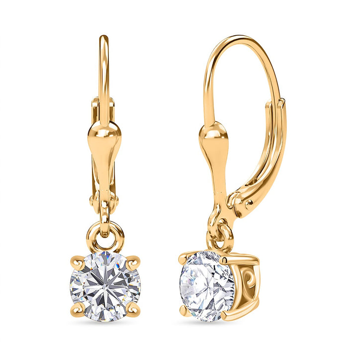 D'Joy Moissanite Solitaire Earring with Lever Back in Yellow Gold Plated Sterling Silver 1.53 Ct. 8428491 1