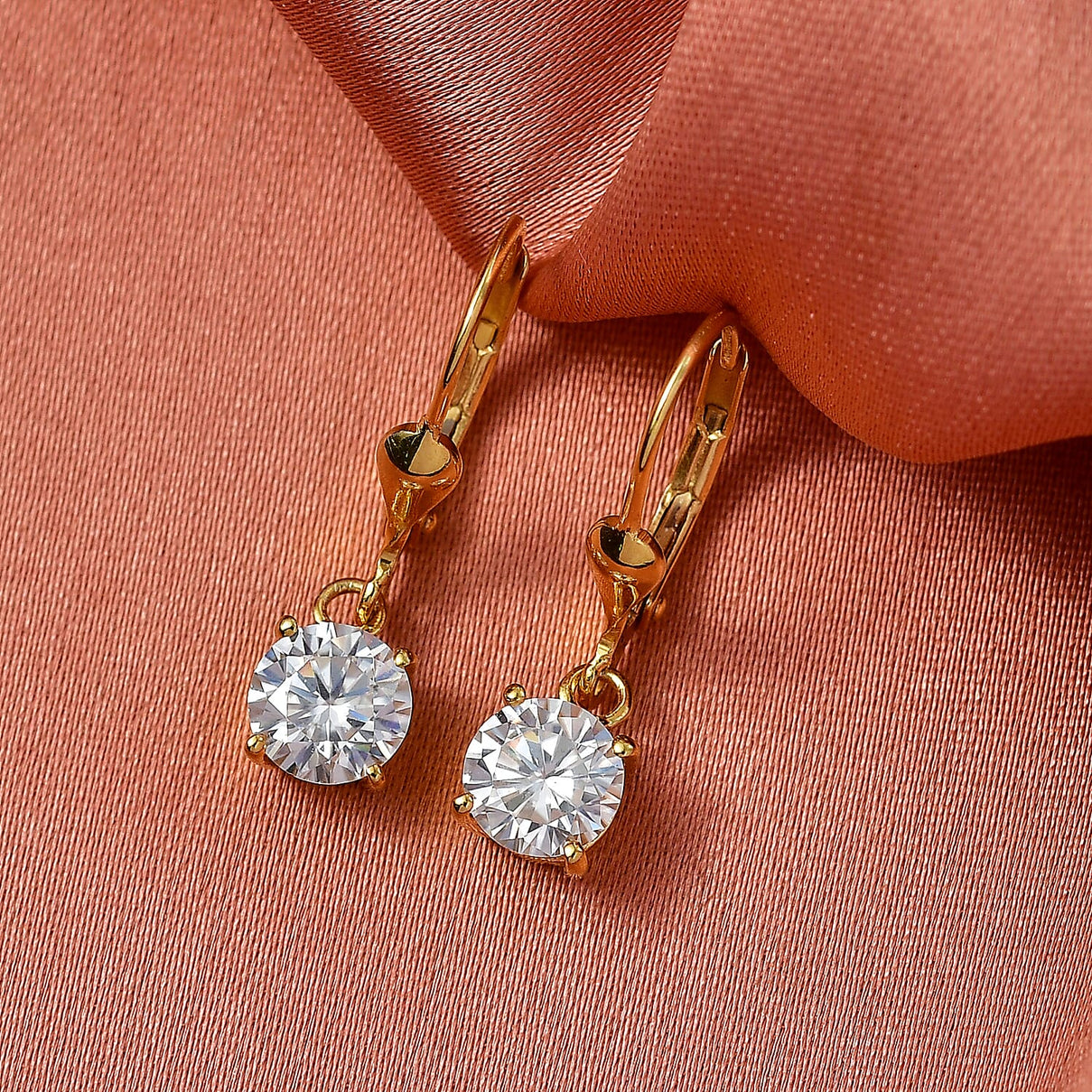 D'Joy Moissanite Solitaire Earring with Lever Back in Yellow Gold Plated Sterling Silver 1.53 Ct. 8428491 2