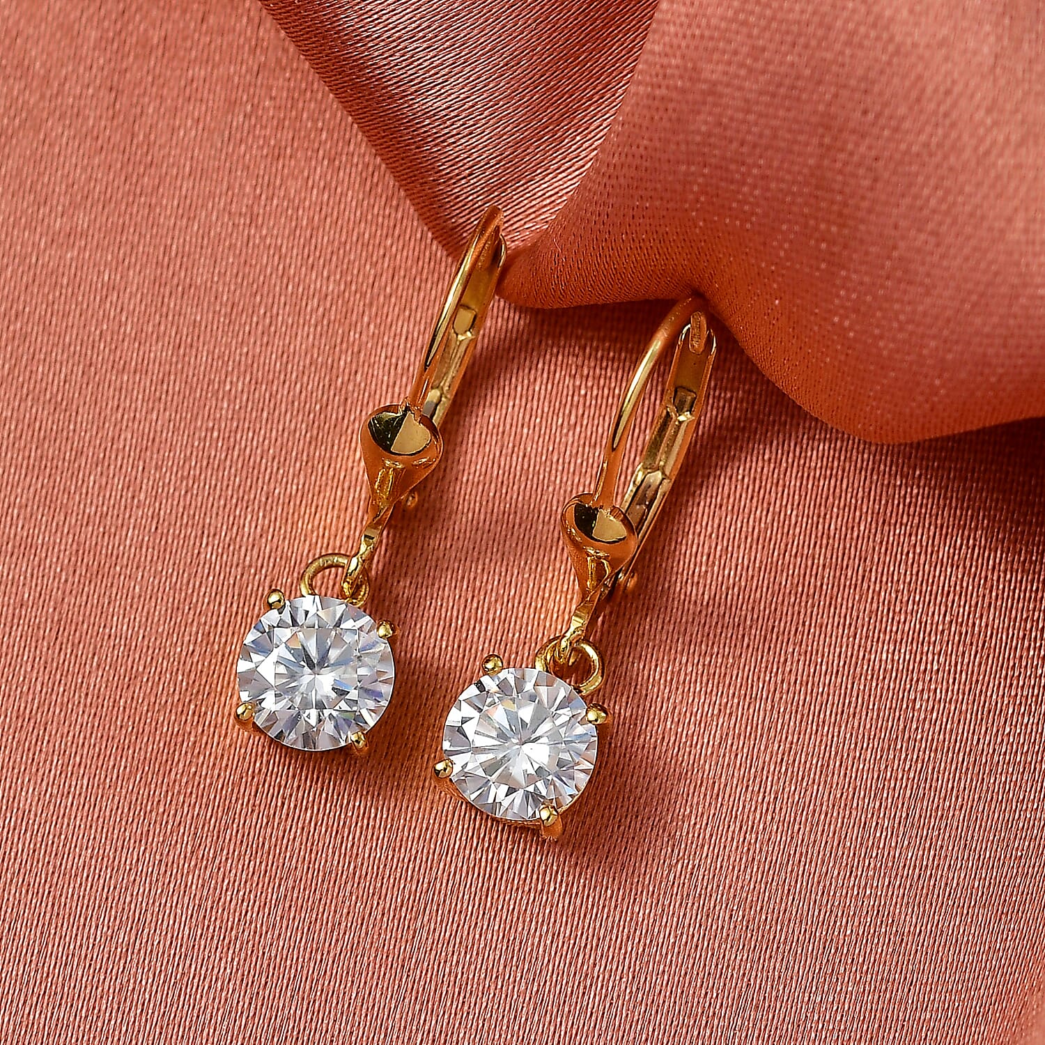 D'Joy Moissanite Solitaire Earring with Lever Back in Yellow Gold Plated Sterling Silver 1.53 Ct. 8428491 2