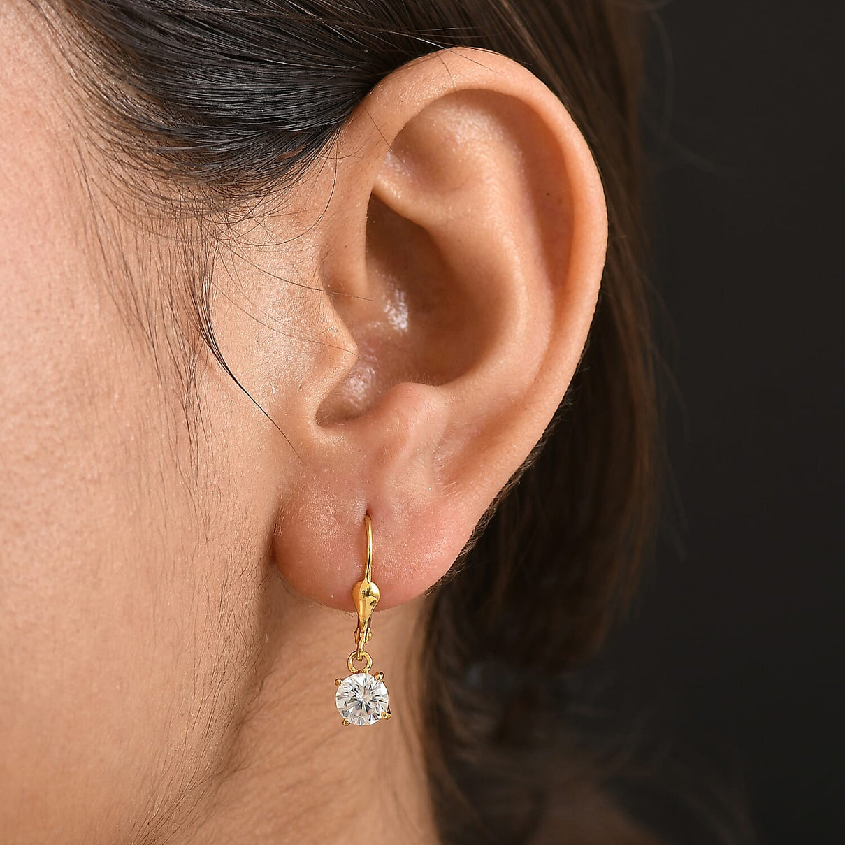 D'Joy Moissanite Solitaire Earring with Lever Back in Yellow Gold Plated Sterling Silver 1.53 Ct. 8428491 3