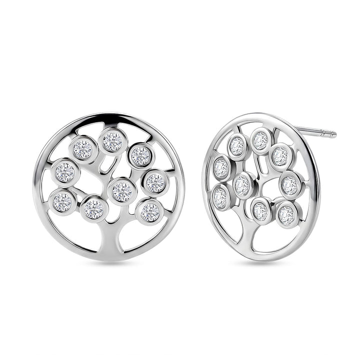 D'Joy - Moissanite Tree of Life Earring with Push Back in Platinum Overlay Sterling Silver 8557120 1