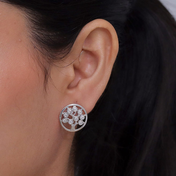 D'Joy - Moissanite Tree of Life Earring with Push Back in Platinum Overlay Sterling Silver 8557120 2