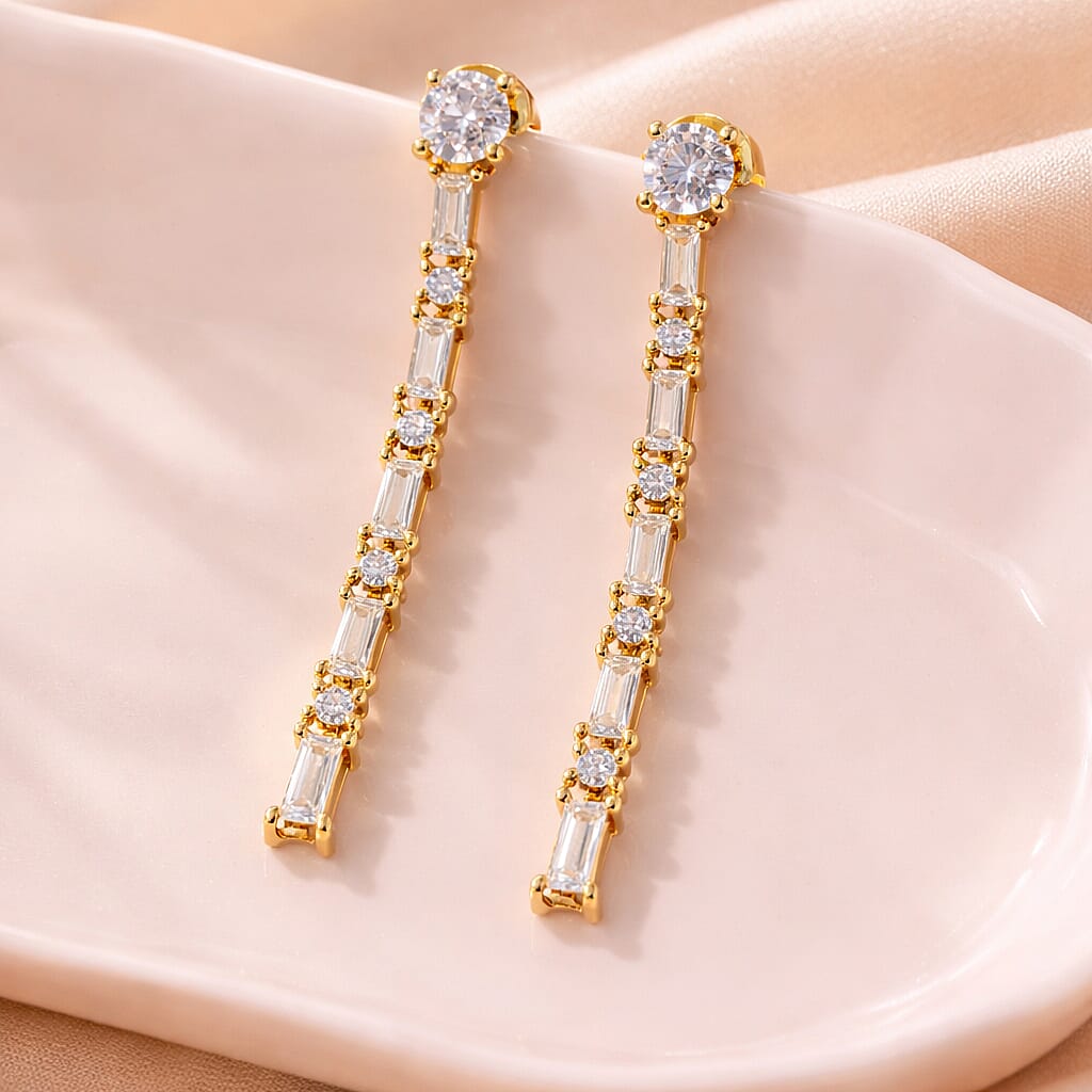 D'Joy Moissanite Dangling Earring with Push Back in Yellow Gold Plated Sterling Silver 1.20 Ct. 8428287 2