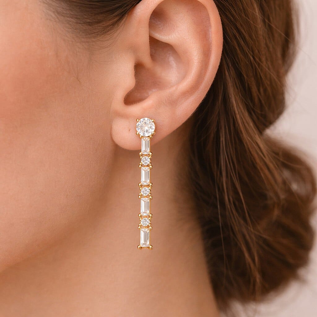 D'Joy Moissanite Dangling Earring with Push Back in Yellow Gold Plated Sterling Silver 1.20 Ct. 8428287 3