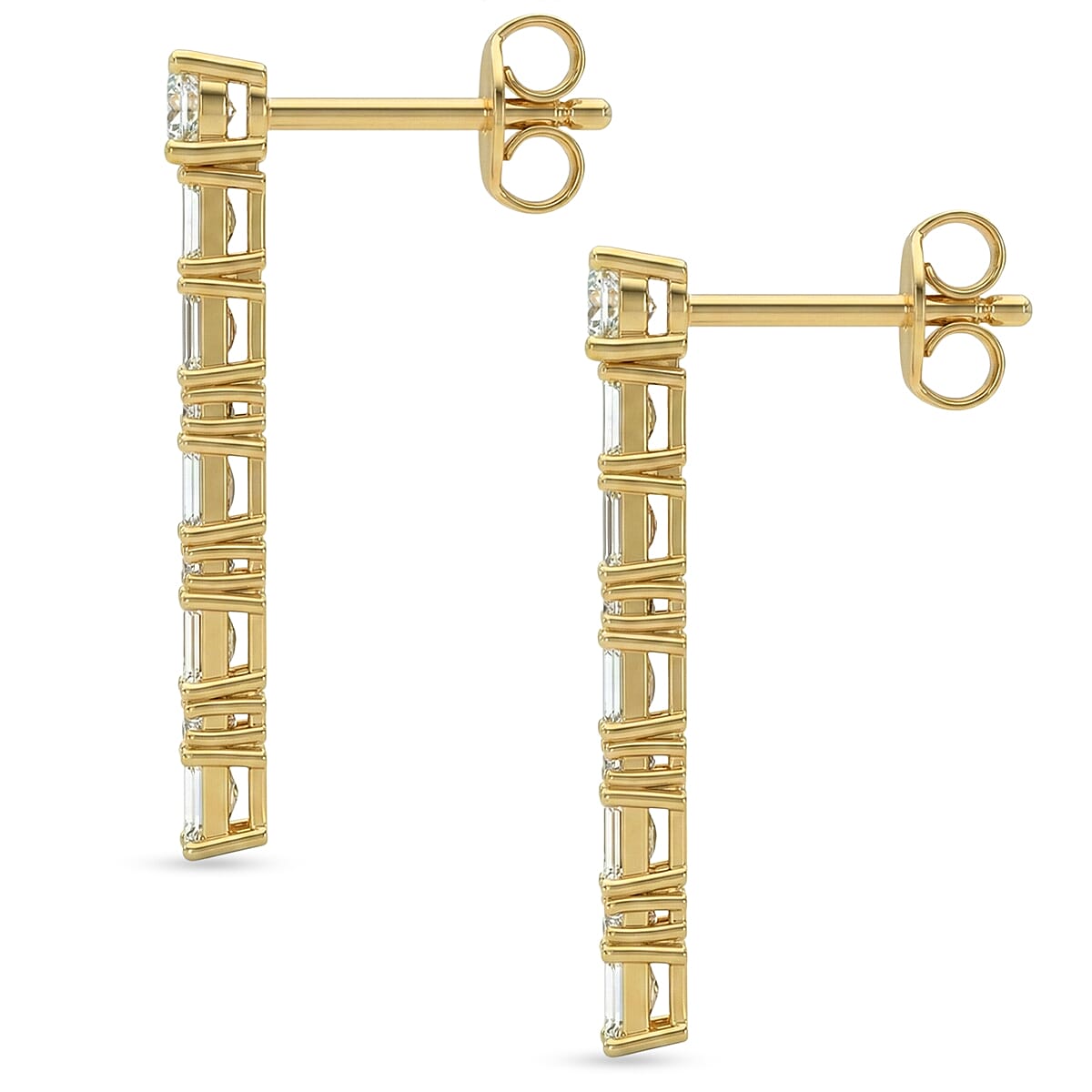 D'Joy Moissanite Dangling Earring with Push Back in Yellow Gold Plated Sterling Silver 1.20 Ct. 8428287 4